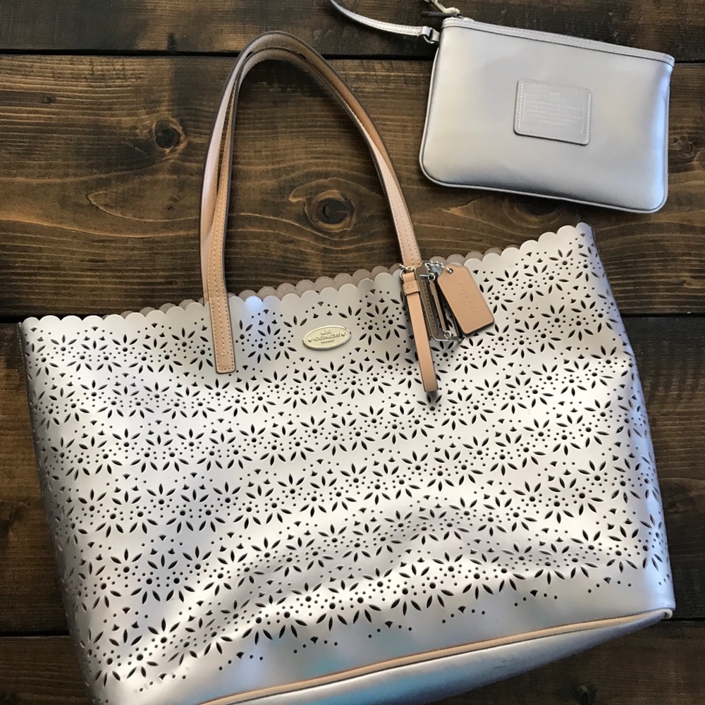 Coach Eyelet Tote & Wristlet (Silver)